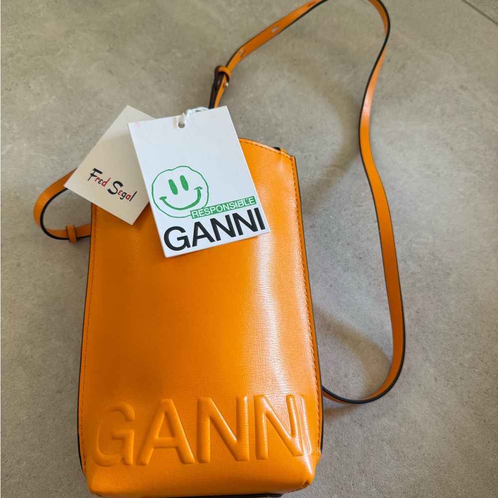 Ganni Orange Embossed Leather Crossbody Bag - Picture 2 of 6